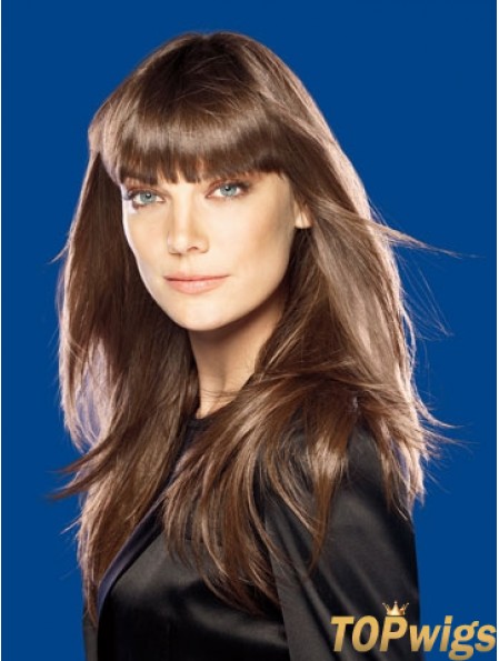 Modern Brown Straight Synthetic Clip In Hair Extensions