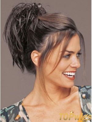 Clip On Hairpieces Short Hair With Synthetic Brown Color Straight Style