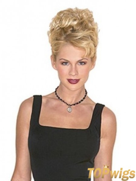 Hairpieces Clip On Blonde Color Short Length Curly Style