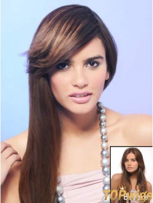 Synthetic Brown Clip On Fringe